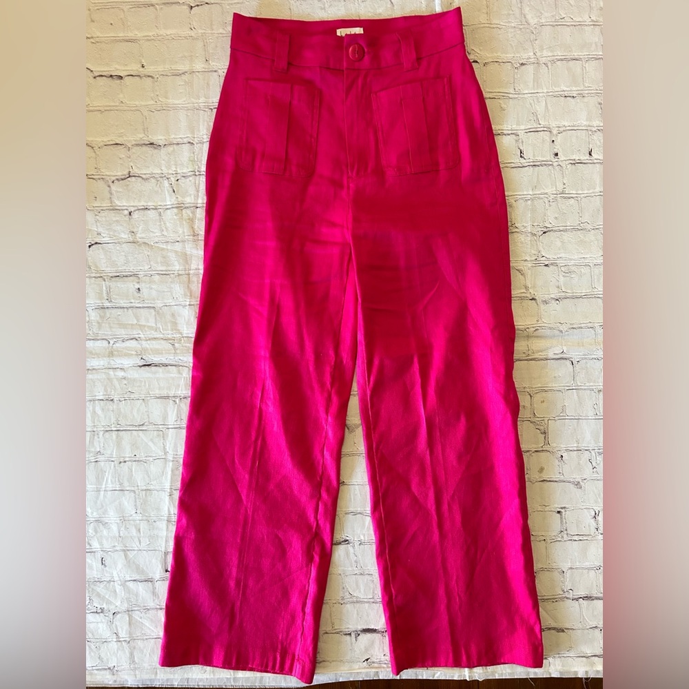 Nicole Miller Linen Blend Straight Leg Pant Hot Pink Fuscia HR Vacation 4/28